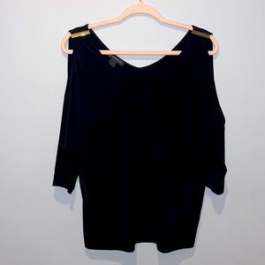 Women’s INC size L black with gold hardware cold shoulder 3/4 sleeve top